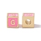 Rack Plating Brass Enamel Beads, Cadmium Free & Nickel Free & Lead Free, Real 18K Gold Plated, Cube with Letter, Pearl Pink, Letter.G, 6x6x6mm, Hole: 2.5mm