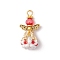 Faceted Glass Pendants, Angel Charm, with Antique Golden Alloy Wing and Golden Iron Loop & Glass Seed Beads & Glass Pearl Beads, Red, 26x14x11mm, Hole: 2mm