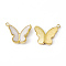 Real 18K Gold Plated PVD Vacuum Plating 201 Stainless Steel Enamel Pendants, Butterfly Charm, White, 14x16x3.3mm, Hole: 1.4mm