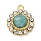 Natural Amazonite Faceted Charms, 304 Stainless Steel Crystal Rhinestone Flower Charms, Real 18K Gold Plated, PVD Vacuum Plating, 15x12x4.5mm, Hole: 1.5mm