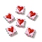 Handmade Lampwork Enamel Beads, Bumpy Square with Heart, Cerise, 17~18x17~18x8mm, Hole: 1~1.5mm