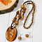 Wood Beaded Pendant Necklaces & Dangle Earrings Sets, Oval, 780mm