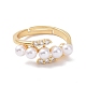 Регулируемое кольцо из прозрачного кубического циркония с акриловым жемчугом RJEW-P032-16G-2