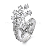 Открытые манжеты из латуни с микропаве и прозрачным цирконием для женщин, звезда, платина, 22 мм, внутренний диаметр: 16 мм