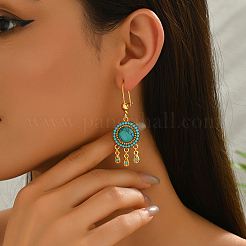 Плоские круглые серьги-люстры из синтетической бирюзы в стиле бохо MY4005