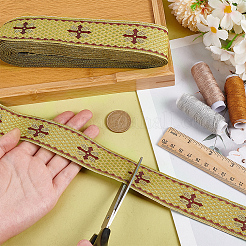 Жаккардовая лента из полиэстера в этническом стиле с крестом SRIB-WH0026-29-1