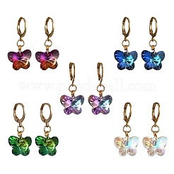 Серьги-кольца из нержавеющей стали 304 со стеклянными вставками&nbsp;EJEW-JE06486