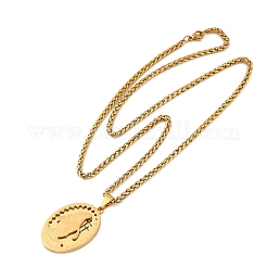 Мужские ожерелья из нержавеющей стали 201 с подвеской в виде Девы Марии и цепочкой из пшеницы NJEW-S387-09G-05