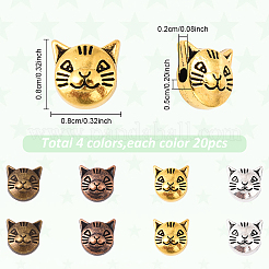 80 шт. 4-х цветные бусины в тибетском стиле из сплава в виде котенка&nbsp;TIBEP-YW0002-20