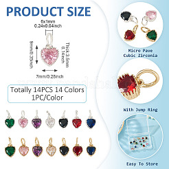 14 шт. 14 цвета латунные подвески с микропаве и кубическим цирконием&nbsp;KK-TA0002-09