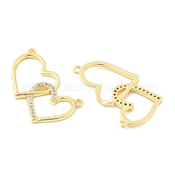 Подвески в виде двойного сердца из латуни с микропаве из прозрачных кубических цирконий&nbsp;KK-M325-12G