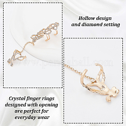 2 шт. 2 цвета кристаллов стразы цветок полный палец кольцо цепочка на руку RJEW-AN0001-03