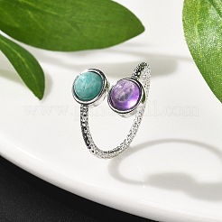 Кольца из натурального аметиста и амазонита&nbsp;RJEW-A068-03P-02