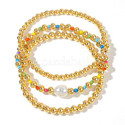 3шт 3 стиля латунные круглые бусины эластичные браслеты для женщин BM4662