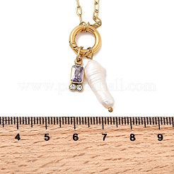 Кулон из натурального жемчуга Кеши и прямоугольника из фиолетового стекла NJEW-K255-54G