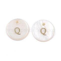 Плоские круглые подвески из натуральной пресноводной ракушки с золотым тиснением в виде буквы q SSHEL-S249-Q-1