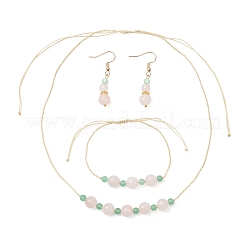 Комплект из круглого натурального малайзийского нефрита и розового кварца с бусинами SJEW-JS01333