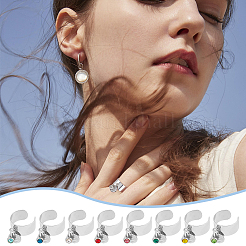 8 шт. набор из 8-цветных страз с камнями по знаку зодиака и плоских круглых колец с подвесками из нержавеющей стали 201 RJEW-AB00004