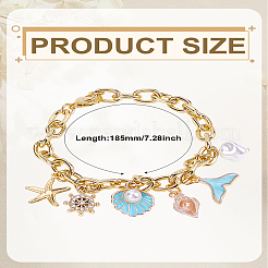 Летние пляжные браслеты с подвесками в форме морской звезды и ракушки из сплава эмали и АБС-пластика с имитацией жемчуга&nbsp;BJEW-LP00001