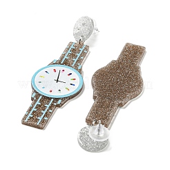 Сверкающие акриловые серьги-гвоздики в форме часов со штифтами из нержавеющей стали 304&nbsp;EJEW-C063-01F