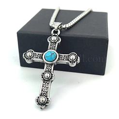 Старинные ожерелья с крестом из нержавеющей стали с паве из синтетической бирюзы SX9473