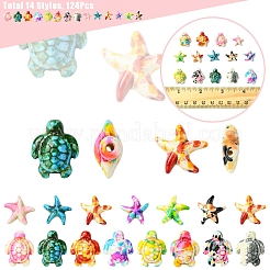 124 шт. 14 вида синтетических бирюзовых бусин G-FS0005-88