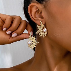 Серьги-гвоздики из сплава и искусственного жемчуга&nbsp;FS-WG8A1F6-01