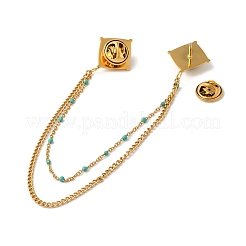 Брошь-цепочка с подвеской в виде ромба из нержавеющей стали 304 и окрашенного камня&nbsp;JEWB-S021-01G-01