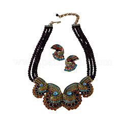 Ожерелья и серьги-гвоздики из сплава в форме ракушки с многослойными подвесками и стразами WG942CA-02