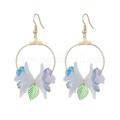 3 пара двухцветных серег-подвесок в форме цветка и листа из нержавеющей стали 304 EJEW-TA00751