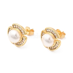 Серьги-гвоздики из латуни с микро-паве и прозрачным фианитом EJEW-A135-22G