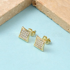 Серьги-гвоздики из латуни с микропаве и прозрачным кубическим цирконием&nbsp;EJEW-Z144-09G