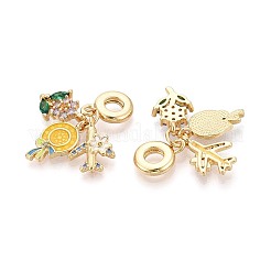Европейские подвески-шармы с микропаве из цветных кубических цирконий и эмали из латуни KK-T079-78G