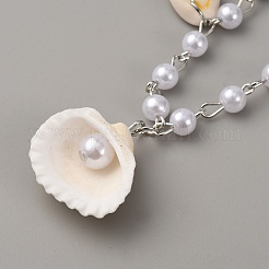 Ожерелья с подвесками из сплава и натуральных ракушек&nbsp;NJEW-WH0001-37P