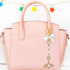 4 шт. акриловые и АБС-пластиковые имитация жемчуга и эмали сплава и латунные подвесные украшения&nbsp;HJEW-DR00235