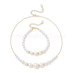 Наборы браслетов и ожерелий из круглых бусин из ракушек для женщин SJEW-JS01321