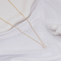 1 шт. латунный плоский круглый прозрачный кубический цирконий кулон ожерелье из цепочки для женщин&nbsp;NJEW-LP0002-81