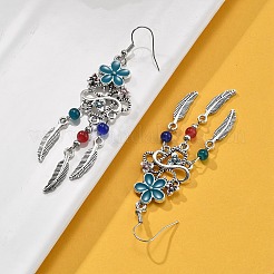 Серьги-люстры из сплава цветов и перьев EJEW-G426-05AS