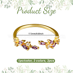 3 шт. 3-цветные латунные кольца-манжеты с микропаве из кубического циркония для женщин&nbsp;RJEW-GO0001-28A