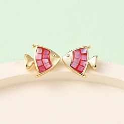 Серьги-гвоздики в виде рыбок из латуни и эмали&nbsp;EJEW-I322-19G