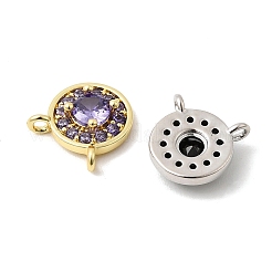 Латунные плоские круглые подвески с микропаве из кубических цирконий&nbsp;KK-F929-03