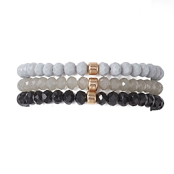 3 шт. браслеты-рондели из граненых бусин-подделок из непрозрачного стекла и искусственного нефрита для женщин BJEW-JB12563-04