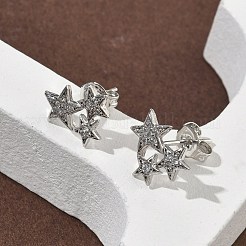 Серьги-гвоздики из латуни с микропаве и прозрачным кубическим цирконием&nbsp;LS-EJEW-F383-06P