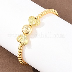 Браслеты из латуни с микропаве из прозрачных кубических цирконий и круглыми бусинами&nbsp;BJEW-F528-05G