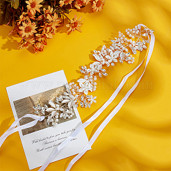 Свадебный пояс из цветочного полиэстера и латунных страз для украшения банкетного платья DIY-WH0723-082S