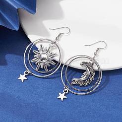 Асимметричные серьги из сплава в тибетском стиле с изображением солнца EJEW-JE05428