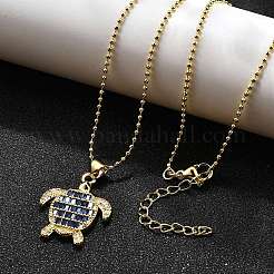 Летние пляжные латунные ожерелья с подвеской в виде черепахи из кубического циркония для женщин NJEW-U039-02G-01