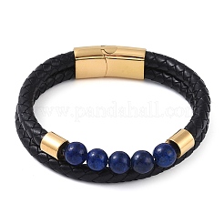 Многопрядные браслеты из кожаного шнура с круглыми бусинами из смешанных камней BJEW-A009-10G