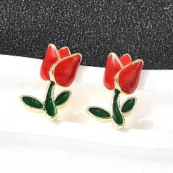 Серьги-гвоздики с цветком из латуни и эмали EJEW-P322-05G