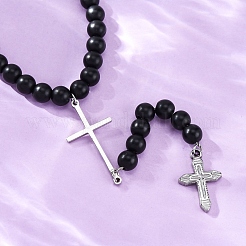 Регулируемые ожерелья с подвеской из нержавеющей стали с двойным крестом NJEW-F336-02P